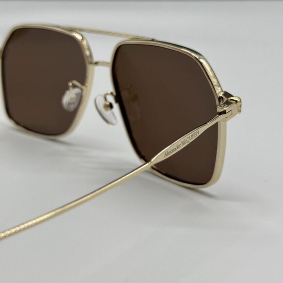 NEW ALEXANDER MCQUEEN GOLD BROWN PILOT UNISEX SUNGLASSES AM0372S 002 main image 10
